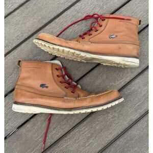 Lacoste Men's Tan Leather Boots with Red Laces
